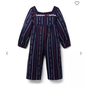 Janie and Jack Embroidered Navy Wide Leg Jumpsuit Little Girls Size 4